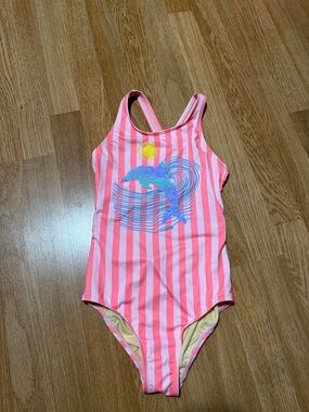 Girls Lands End Sequin Dolphin One Piece size 10 slim
